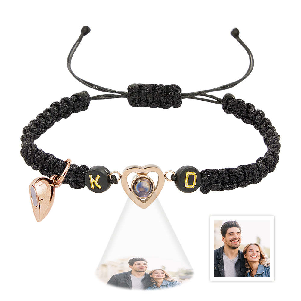 Personalized Braided Photo Projection Magnetic Bracelet Fishtail Rope Couple's Bracelet Gifts for Lover - yournamenecklaceau