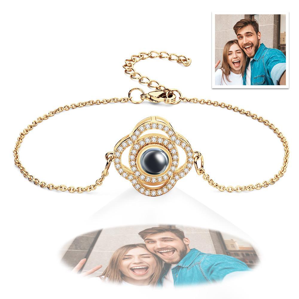 Custom Clover Photo Projection Bracelet Personalized Picture Inside Bracelet Keepsake Jewelry - yournamenecklaceau