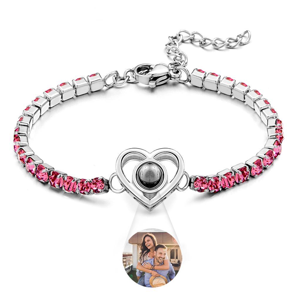 Custom Photo Projection Bracelet Fashionable All Diamonds Heart Shaped Charm Bracelet Gifts For Her - yournamenecklaceau