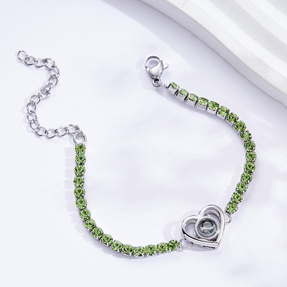 Custom Photo Projection Bracelet Fashionable All Diamonds Heart Shaped Charm Bracelet Gifts For Her - yournamenecklaceau