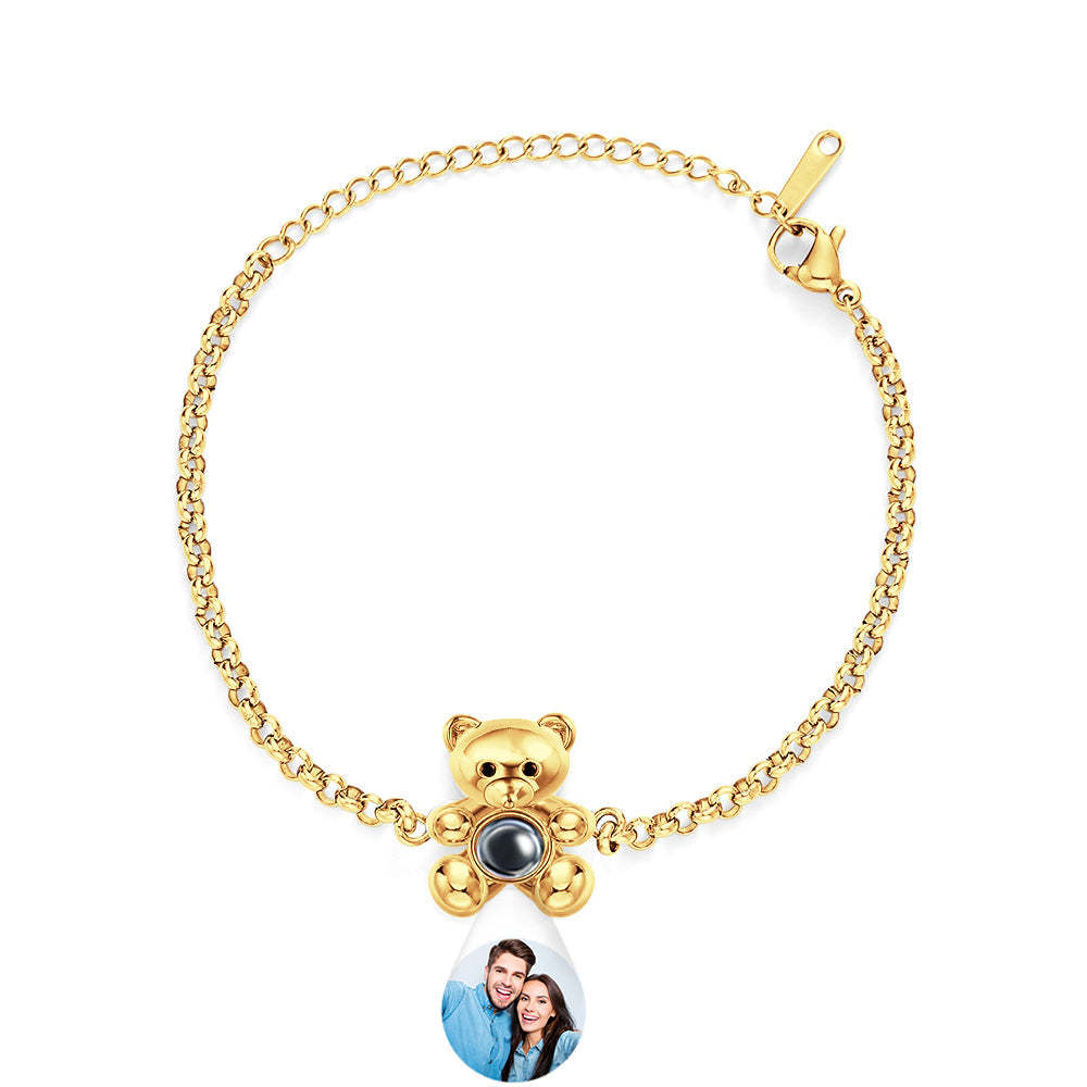 Fall in Love Teddy Bear Personalized Photo Projection Sterling Silver Bracelet - yournamenecklaceau