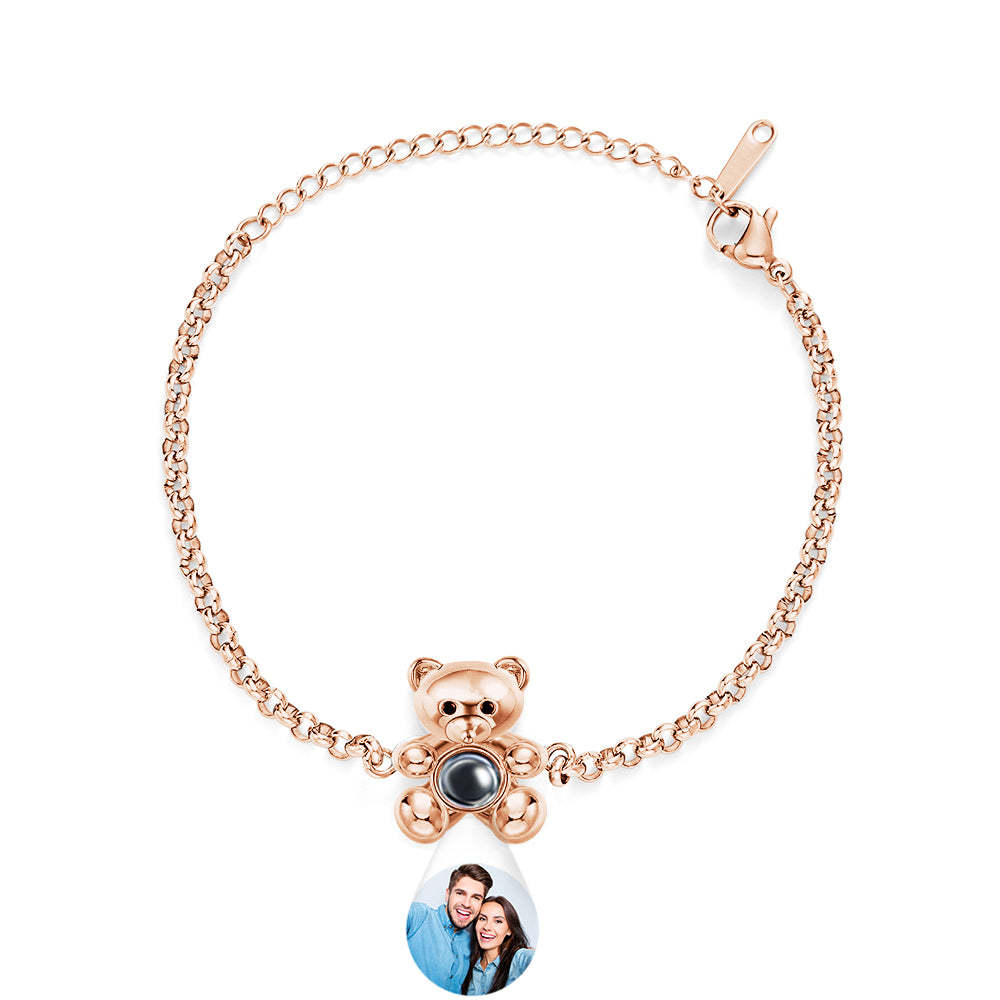 Fall in Love Teddy Bear Personalized Photo Projection Sterling Silver Bracelet - yournamenecklaceau