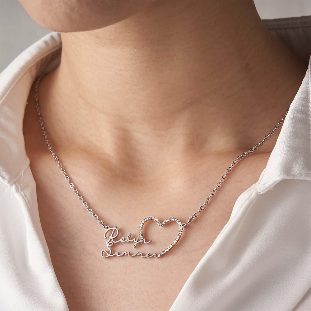 Custom Double Name Necklace Heart Iced Name Hollow Out Necklace Jewelry Gift For Her - yournamenecklaceau