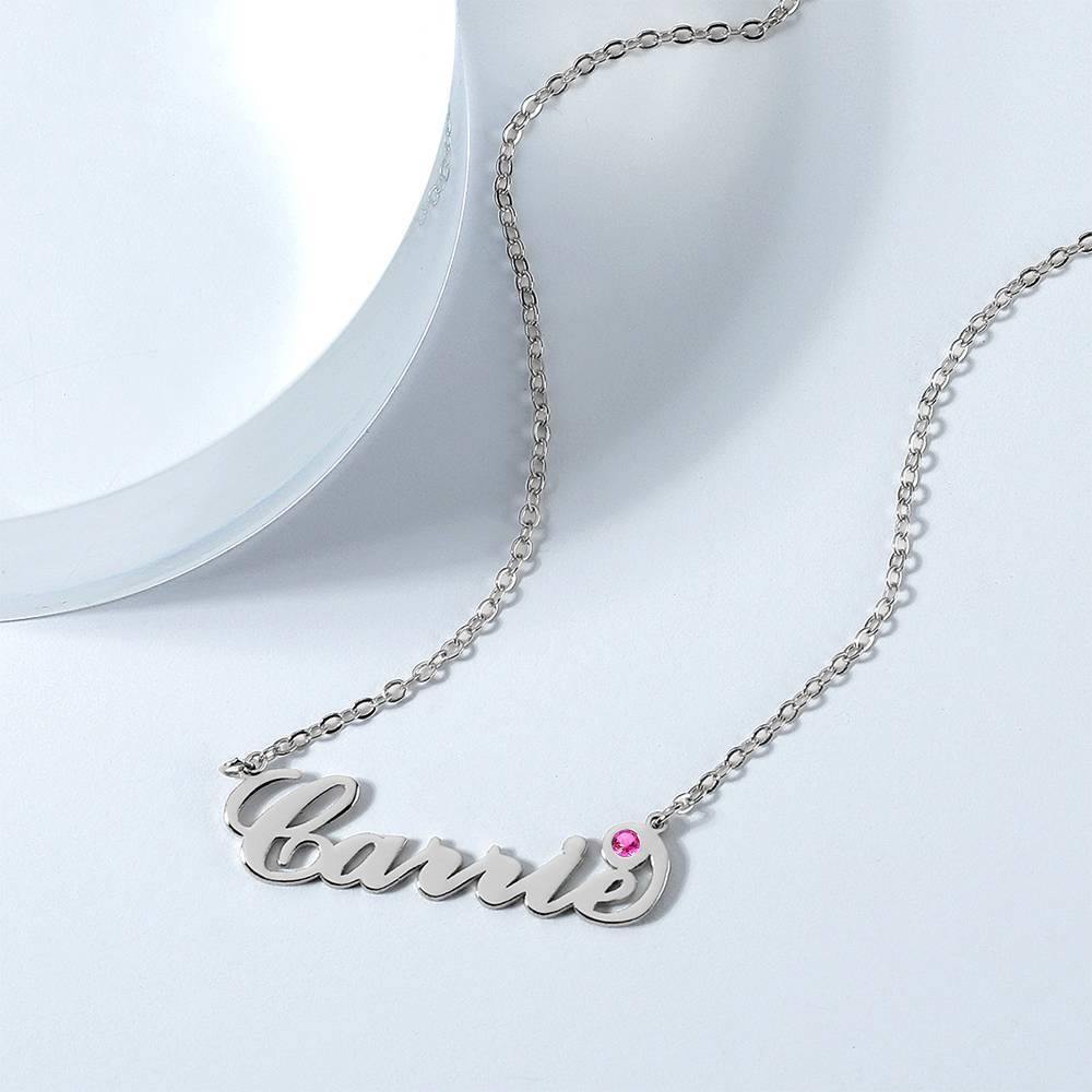Personalized Name Necklace with Custom Birthstone, Birthday Gift Platinum Plated - Silver 