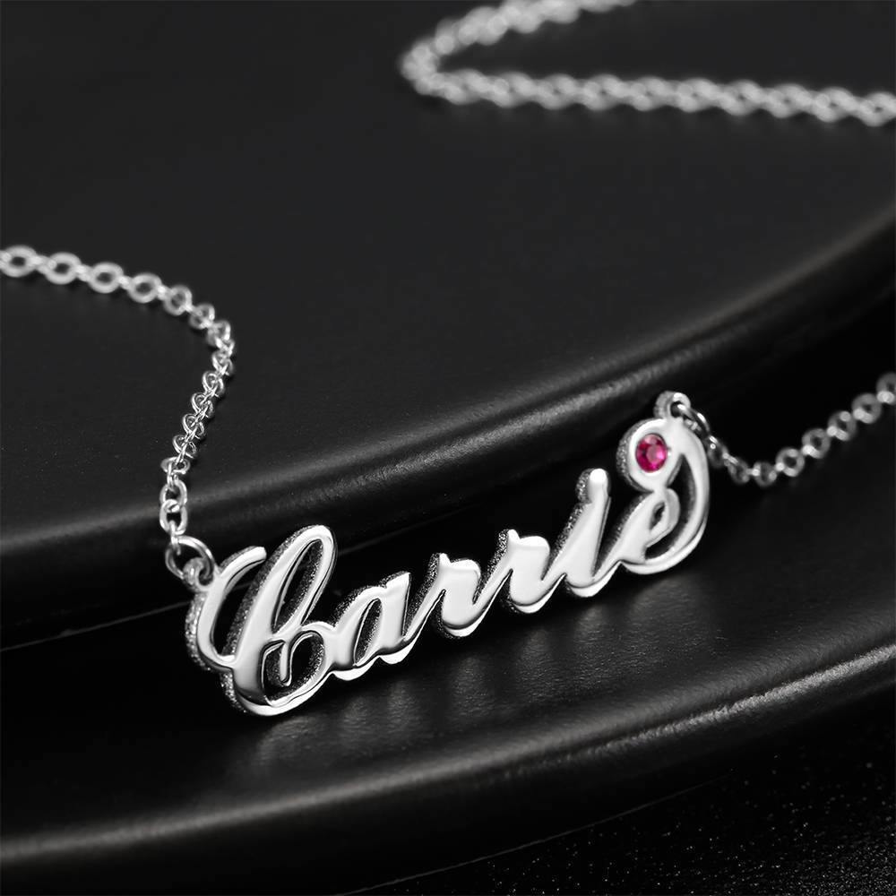 Personalized Name Necklace with Custom Birthstone, Birthday Gift Platinum Plated - Silver 