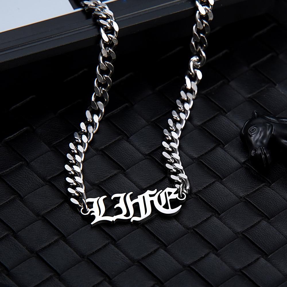 Custom Punk Name Necklace Lettering Bar Necklace Gothic Thorn Letter Cuban Chain Necklace - yournamenecklaceau