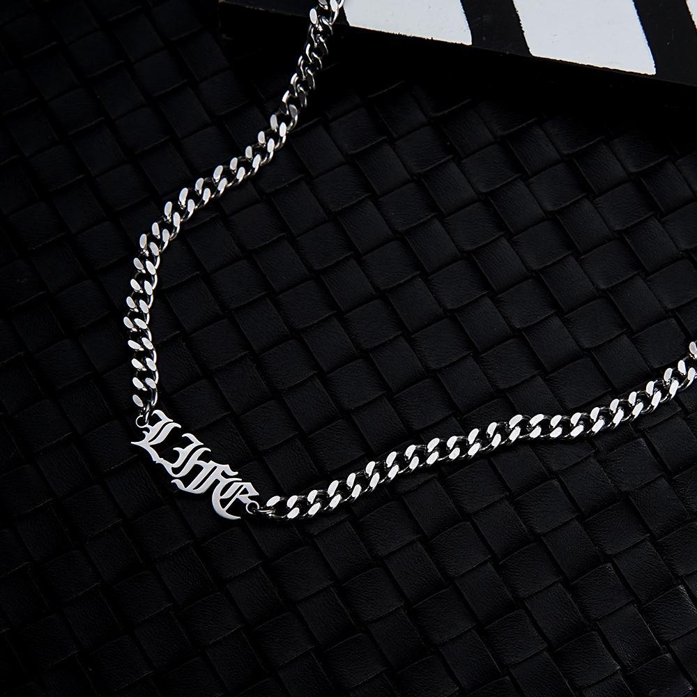 Custom Punk Name Necklace Lettering Bar Necklace Gothic Thorn Letter Cuban Chain Necklace - yournamenecklaceau