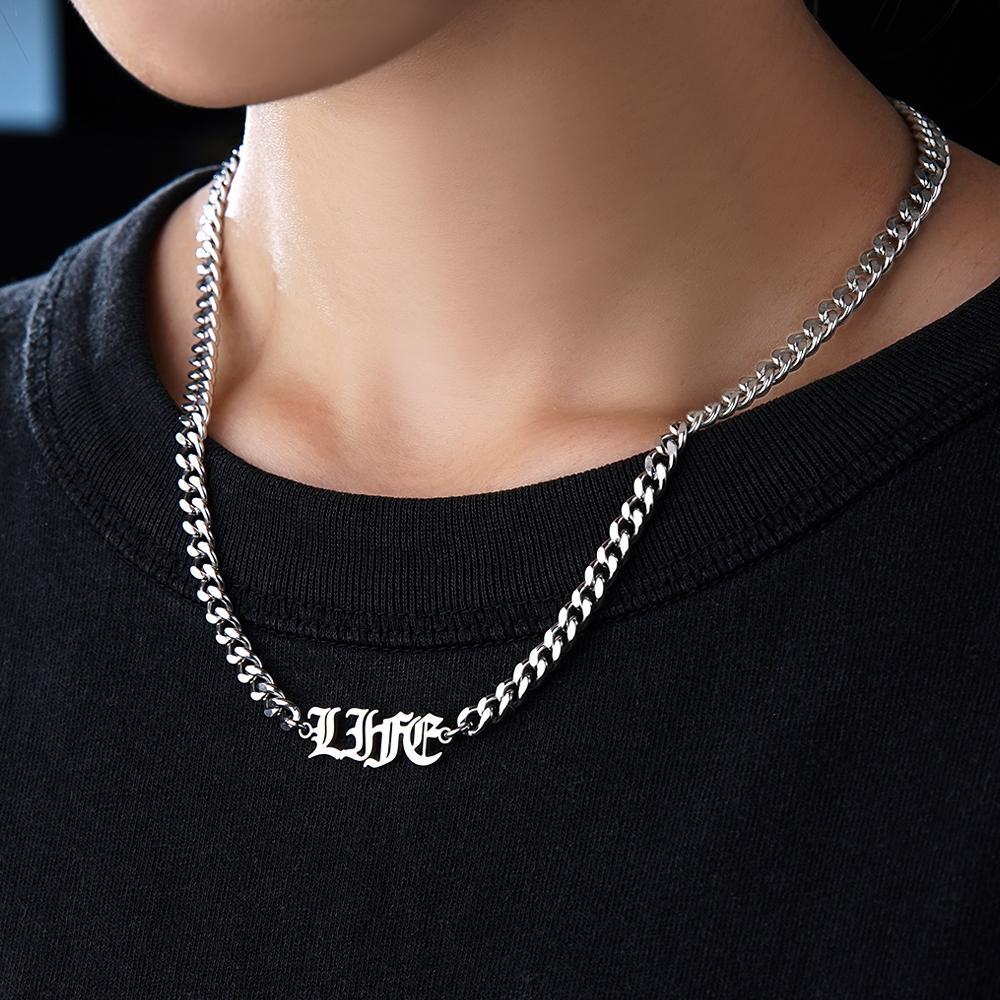 Custom Punk Name Necklace Lettering Bar Necklace Gothic Thorn Letter Cuban Chain Necklace - yournamenecklaceau