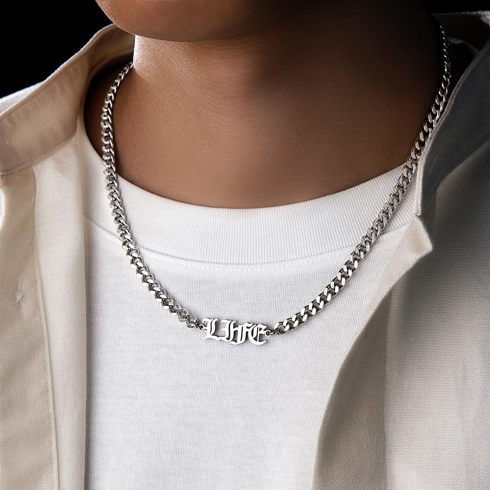 Custom Punk Name Necklace Lettering Bar Necklace Gothic Thorn Letter Cuban Chain Necklace - yournamenecklaceau