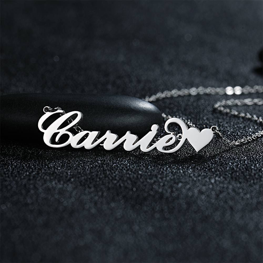 Name Necklace with Little Heart Unique Gift Silver