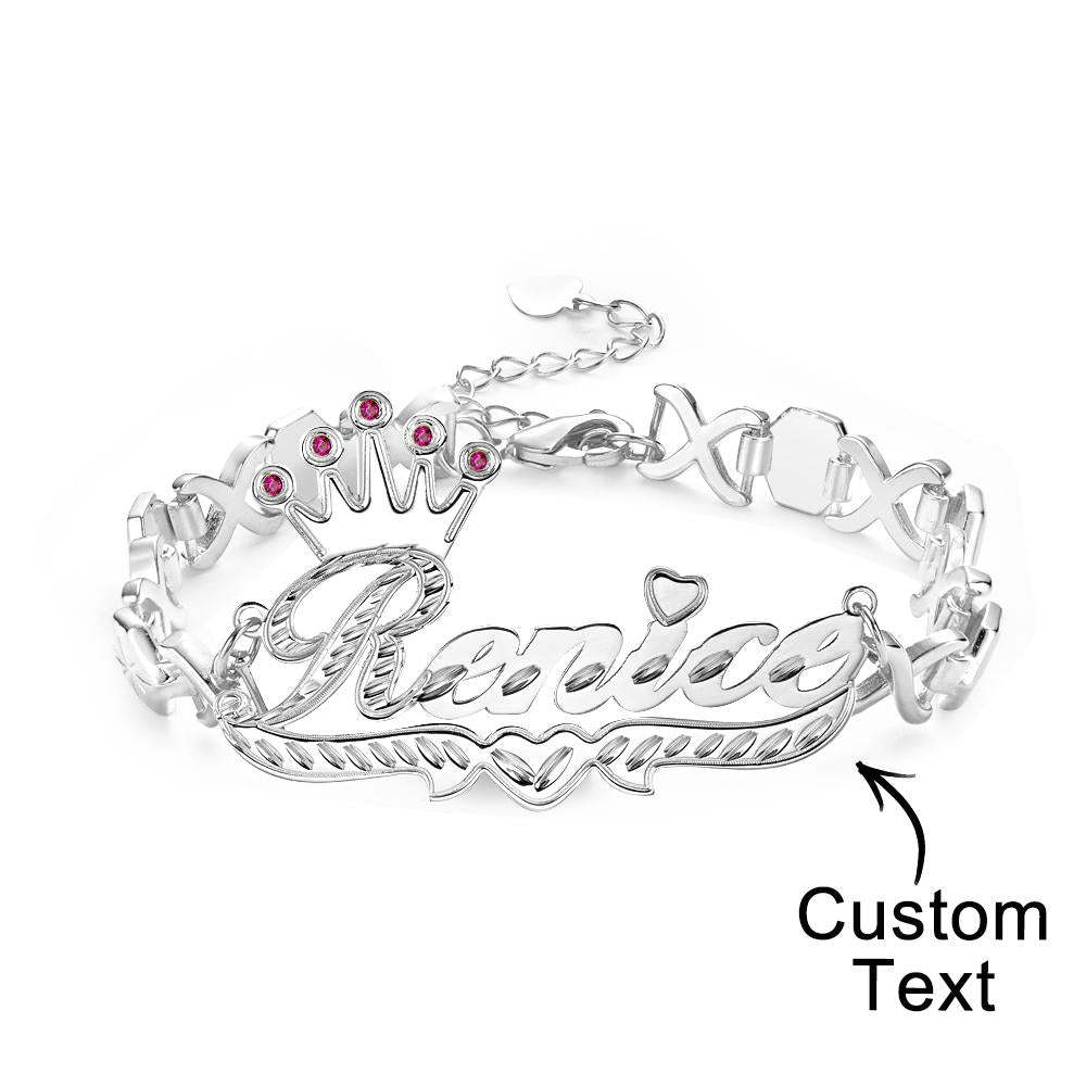 Personalized Hip Hop Name Bracelet With Crown Initial Red Decor Chain Bracelet Jewelry Gifts For Men - yournamenecklaceau