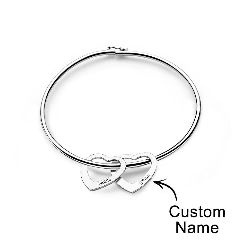 Trendy Engravable Bangle Bracelet with Heart Shape Pendants Gift - yournamenecklaceau