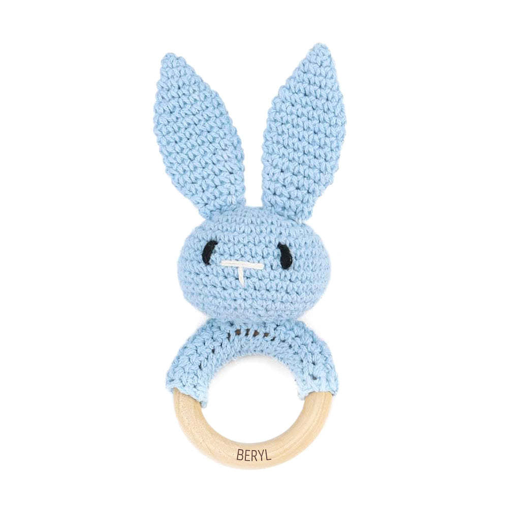 Personalized Animal Baby Rattle Baby Shower Gifts Custom Wooden Baby Rattle Crochet Rattle Toy Newborn Gifts Gift for Nephew Niece - yournamenecklaceau