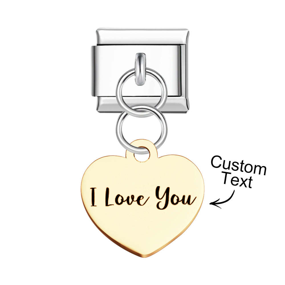 Custom Engraved Heart Pendant Italian Charm For Italian Charm Bracelets Composable Link - yournamenecklaceau