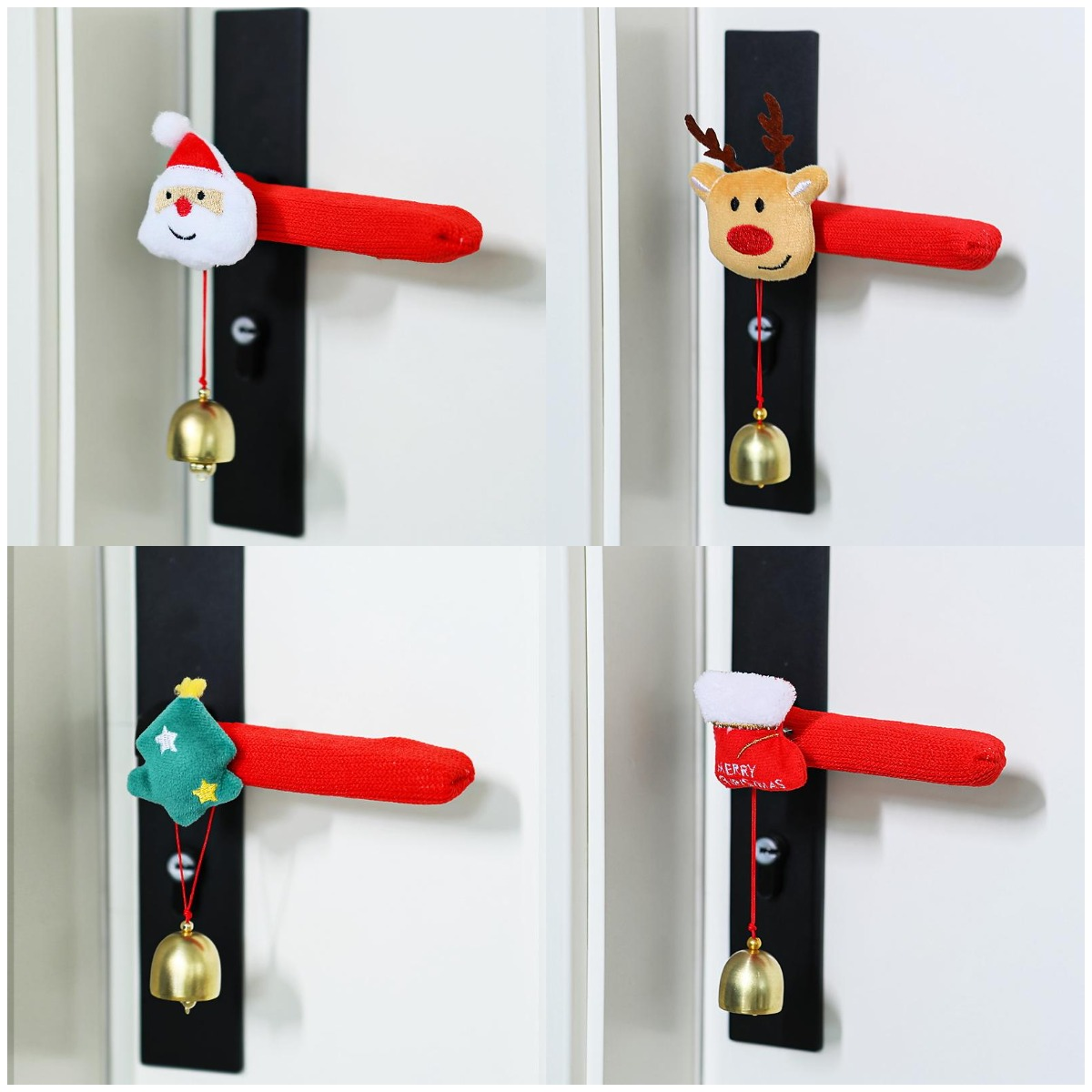 Four-piece Set Festive Christmas Door Handle Covers Decorative Knitted Handle Protectors Santa, Reindeer & Tree Decorations - NameNecklaceAU
