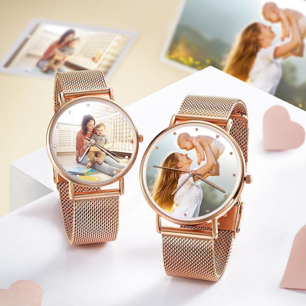 Women's Engraved Rose Gold Alloy Bracelet Photo Watch 36mm - us