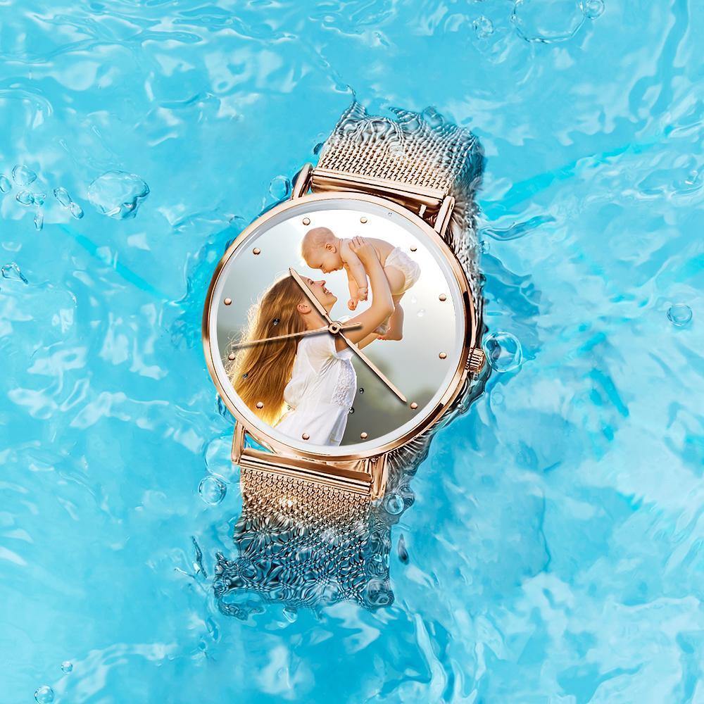 Women's Engraved Rose Gold Alloy Bracelet Photo Watch 36mm - us