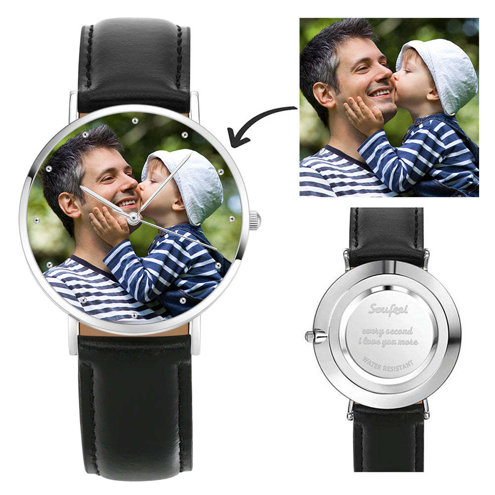 Personalized Engraved Photo Watch Black Strap Wedding Gift - yournamenecklaceau