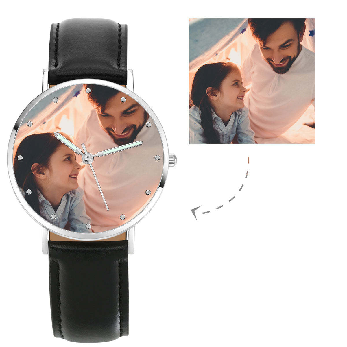 Personalized Engraved Photo Watch Black Strap Wedding Gift - yournamenecklaceau