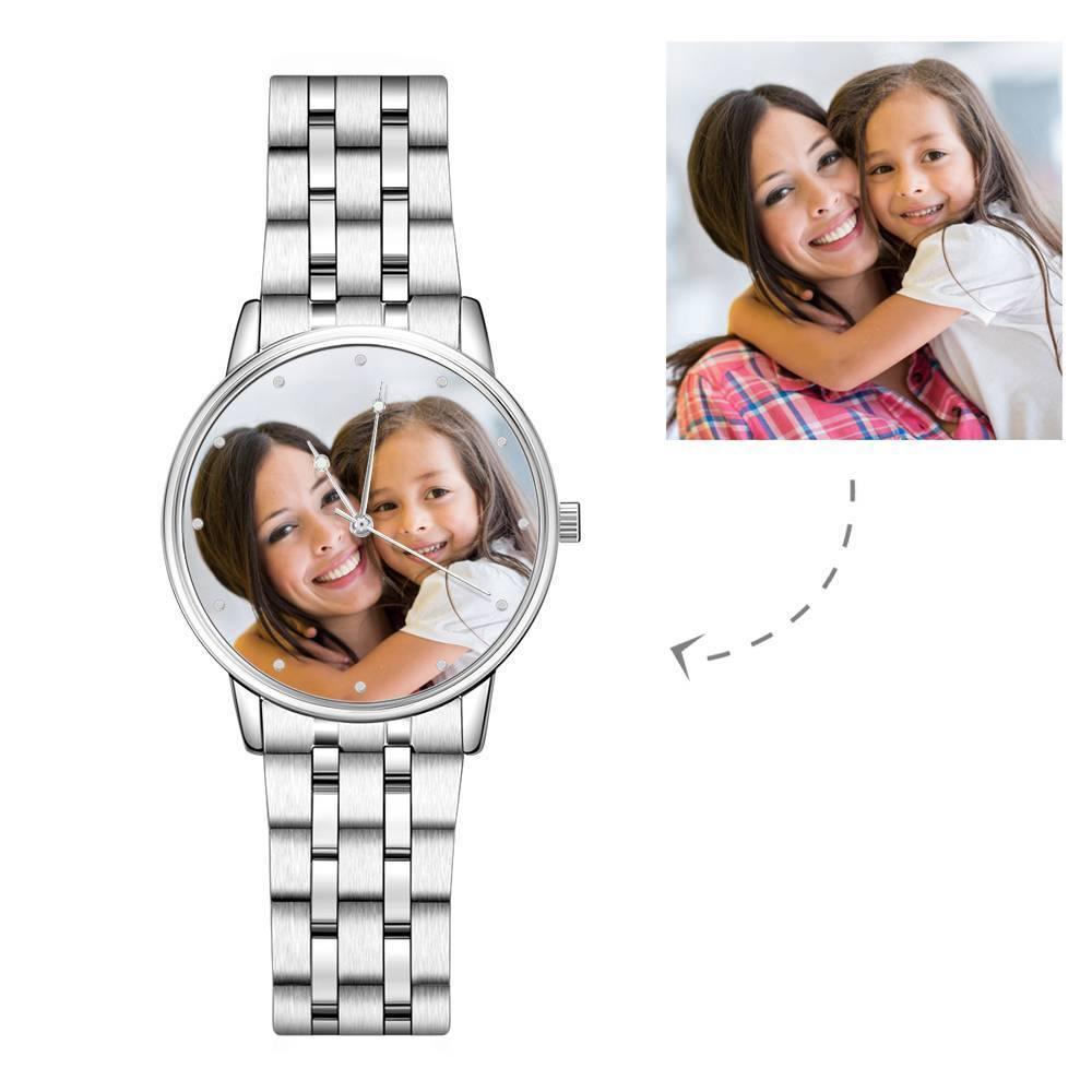 Mothers Day Gift - Unisex Engraved Alloy Bracelet Photo Watch 40mm - us