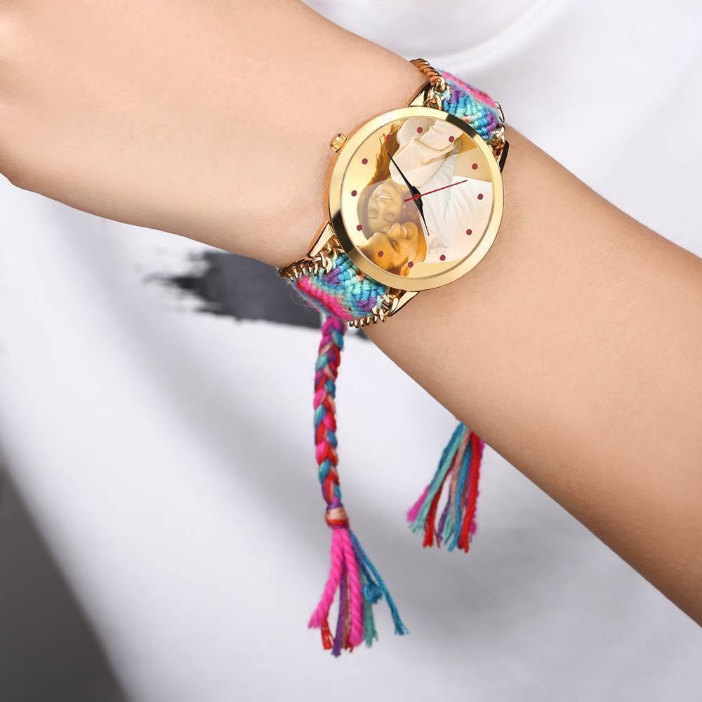 Women's Gold Photo Watch Braided Color Rope Strap 40mm - us