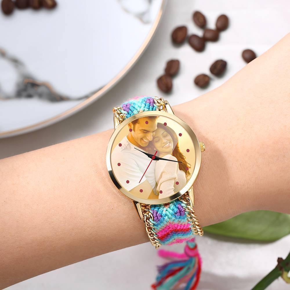 Women's Gold Photo Watch Braided Color Rope Strap 40mm - us