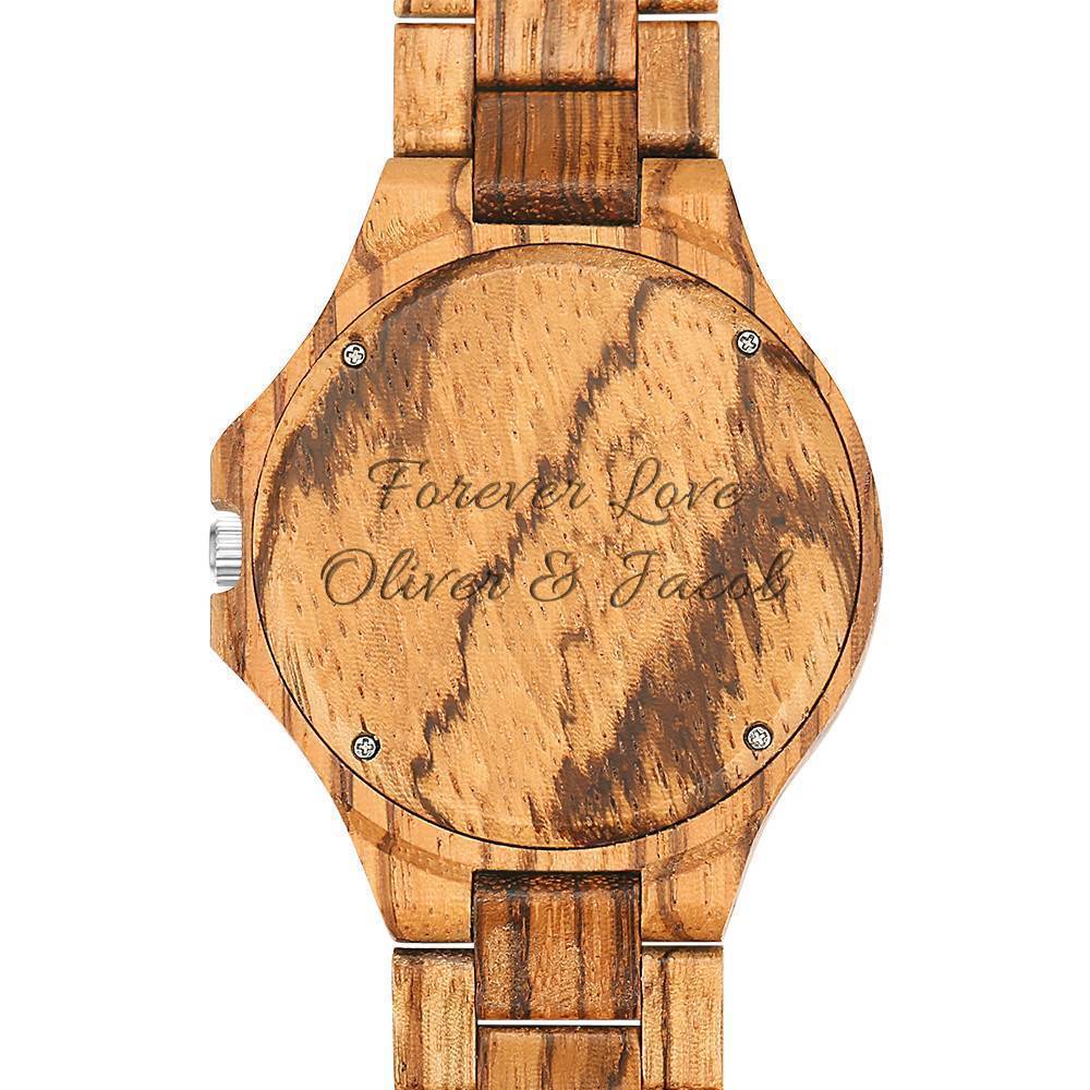 Men's Engraved Wooden Photo Watch Wooden Strap 45mm