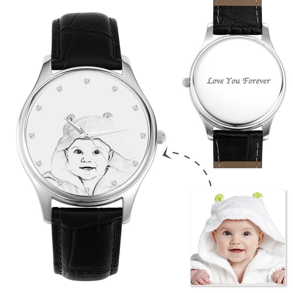 Men's Engraved Photo Watch 43mm Brown Leather Strap - Sketch - us
