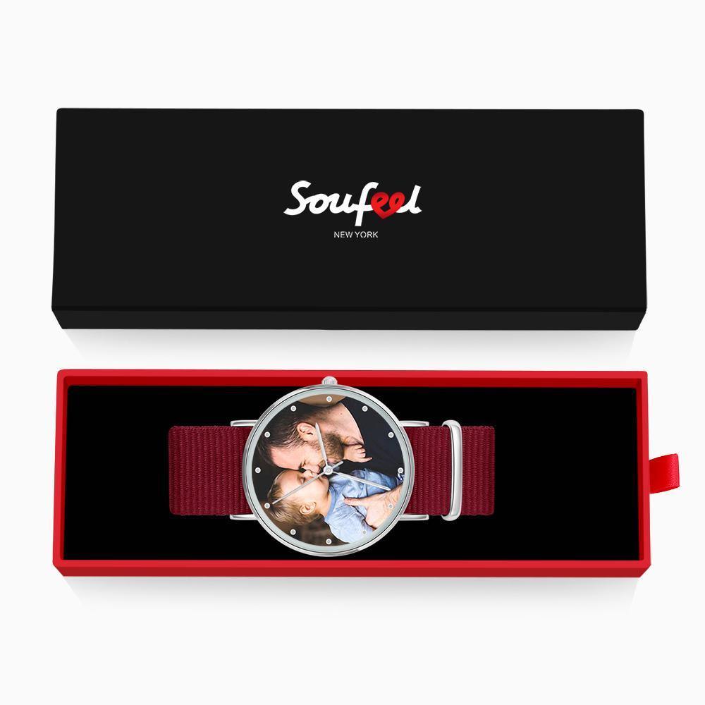 Personalized Engraved Watch, Custom Your Own Photo Watch with Red Strap - us