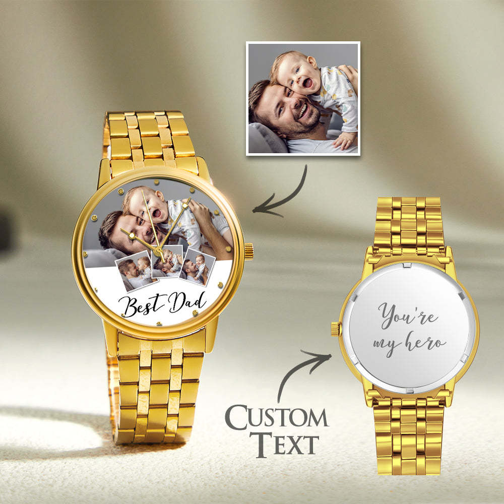 Men's Black Alloy Bracelet Personalized Engraved Photo Watch Father's Day Gift For Father - yournamenecklaceau