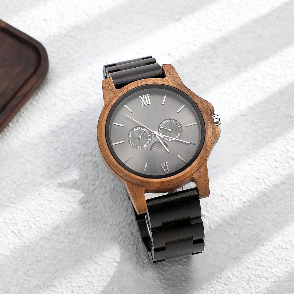 Custom Mens Engraved Wood Watch Personalized Watch for Husband Anniversary Gift - yournamenecklaceau