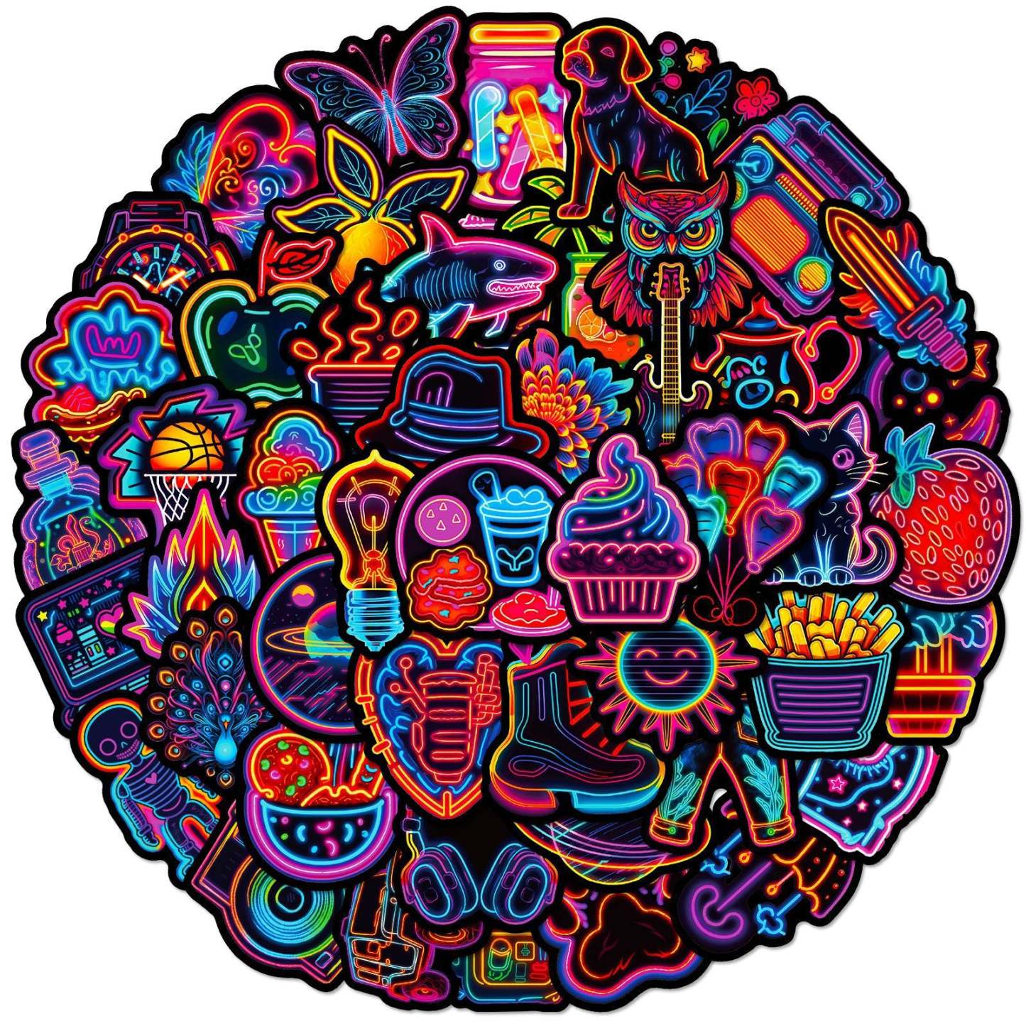 50Pcs Neon LED Stickers Pack 4-6cm - yournamenecklaceau