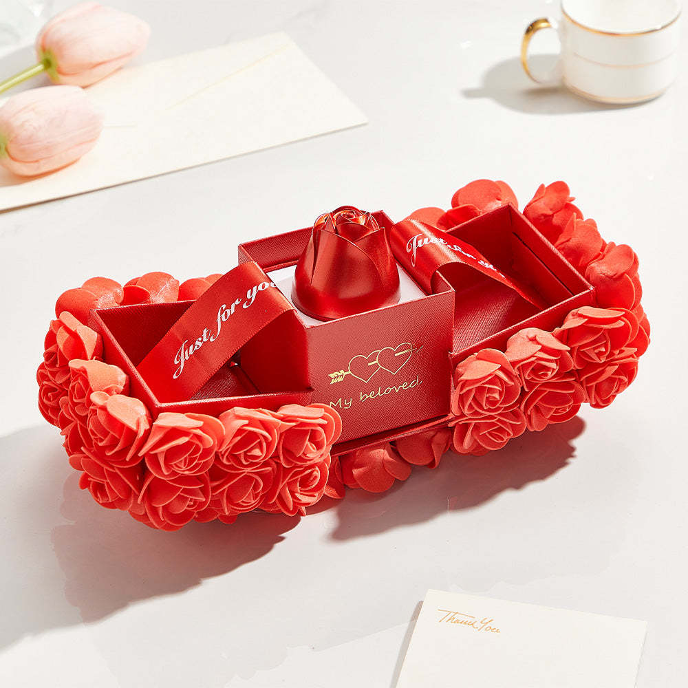 Rose Bouquet Liftable Rose Shaped Jewelry Box Romantic Gift Box - yournamenecklaceau