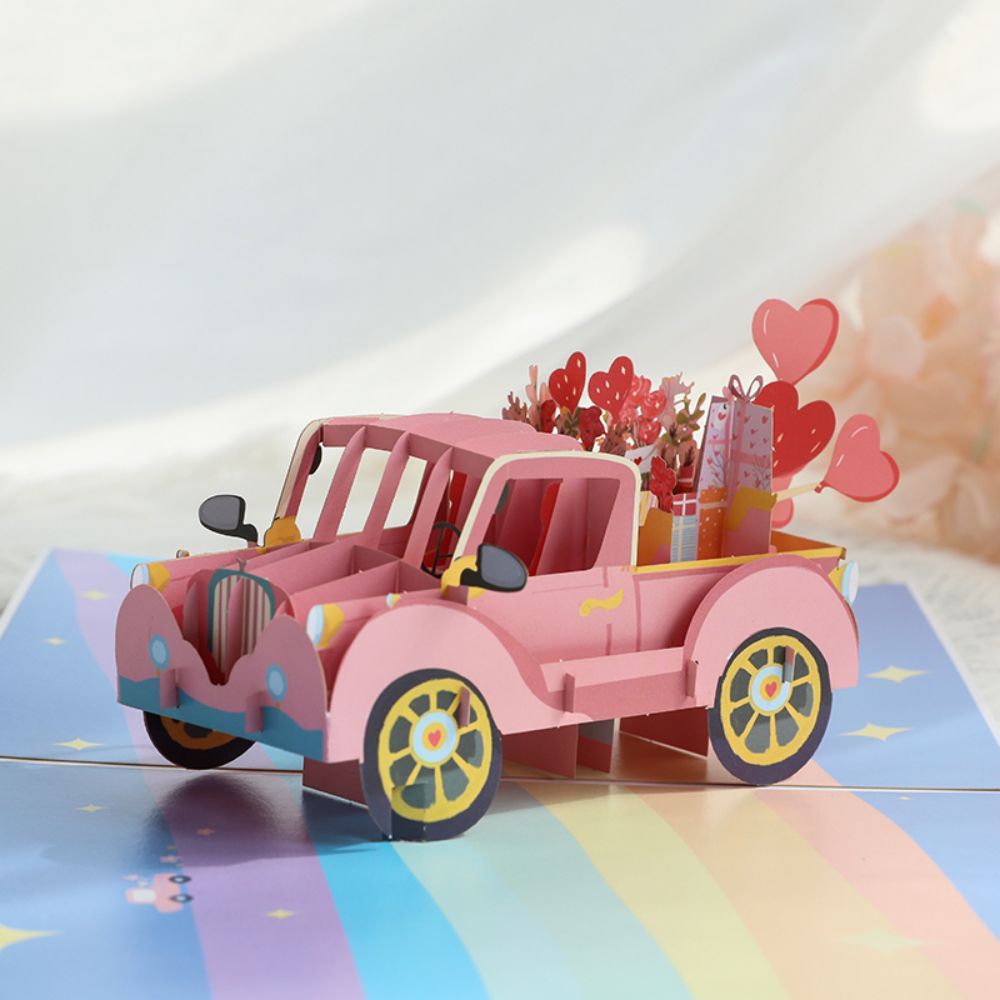 3D Creative Valentine's Day Pop Up Card Love Car Pop Up Greeting Card - yournamenecklaceau