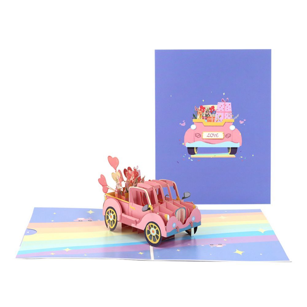 3D Creative Valentine's Day Pop Up Card Love Car Pop Up Greeting Card - yournamenecklaceau
