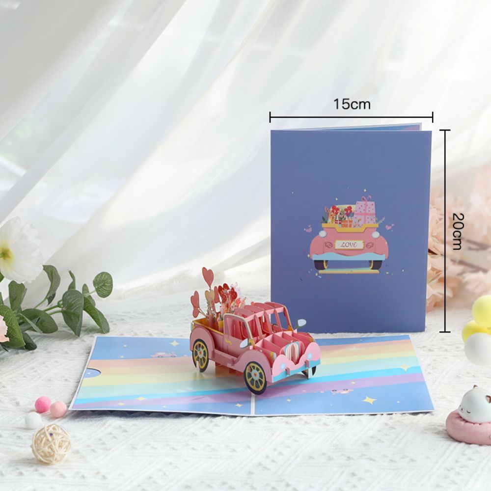3D Creative Valentine's Day Pop Up Card Love Car Pop Up Greeting Card - yournamenecklaceau