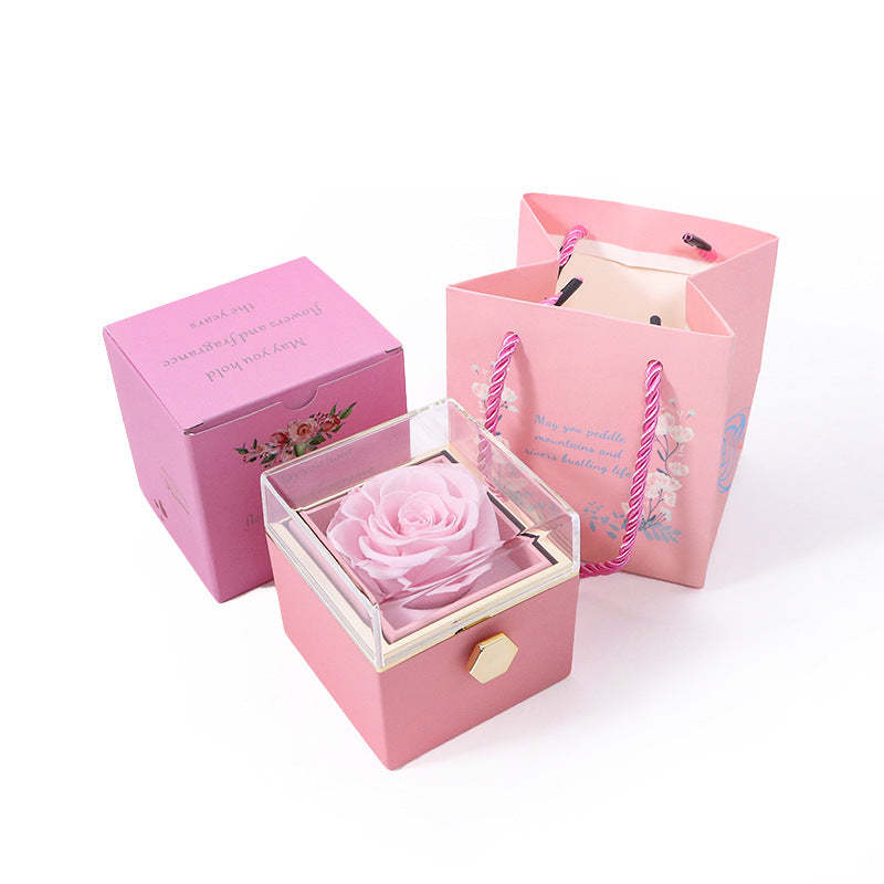 Creative Jewelry Box Rotating Valentine's Day Preserved Flower Gift Box - yournamenecklaceau