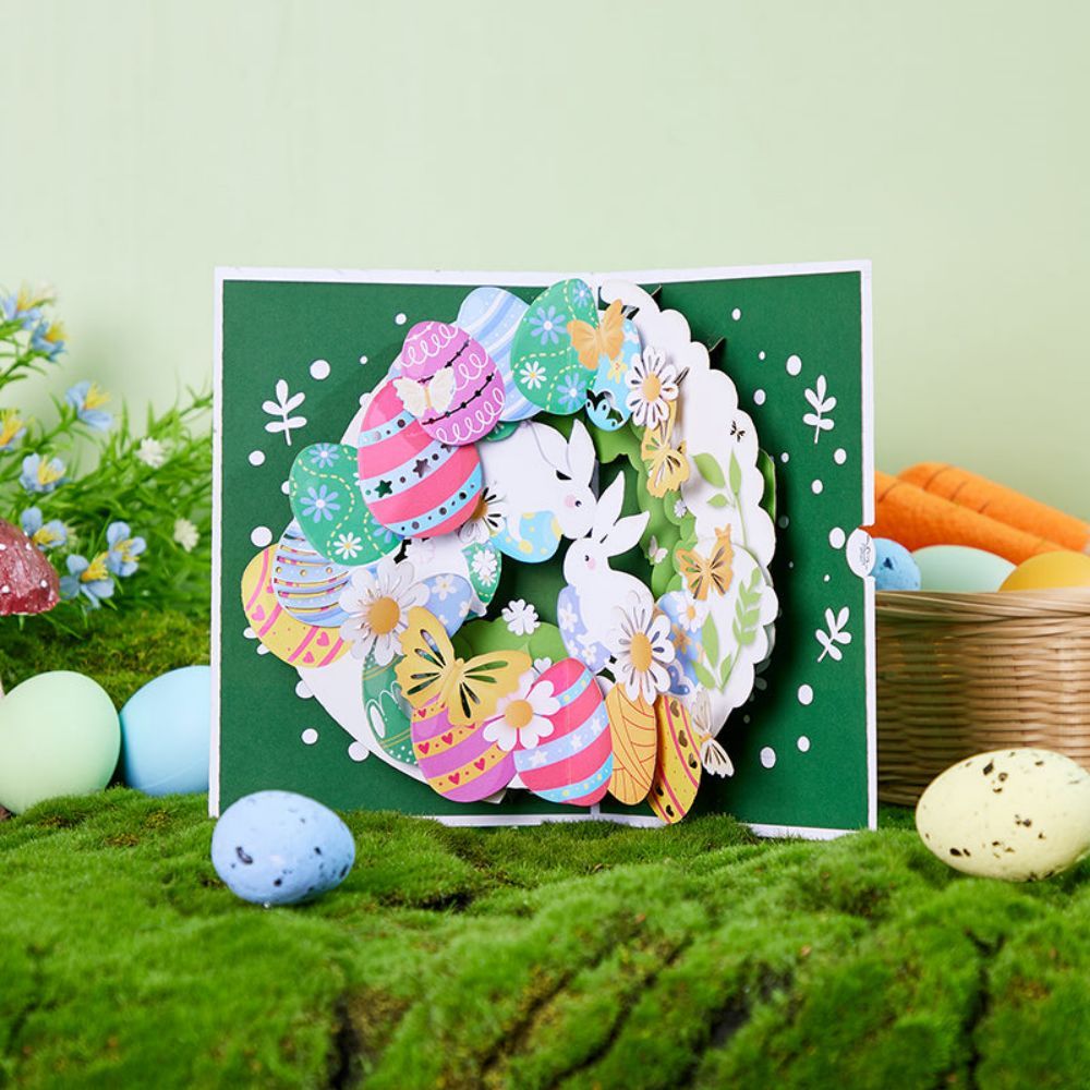 Easter Bunny Wreath 3D Pop Up Greeting Card - yournamenecklaceau