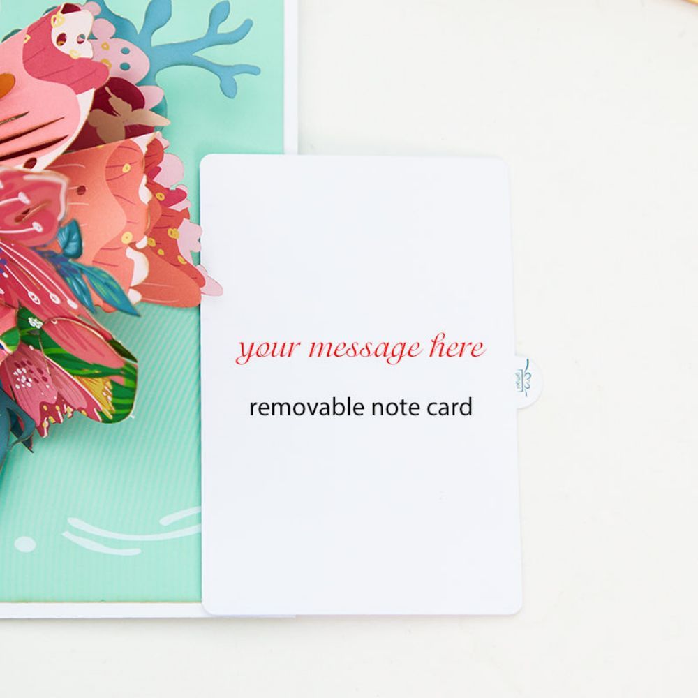 Flamingo Flowers 3D Pop Up Greeting Card - yournamenecklaceau