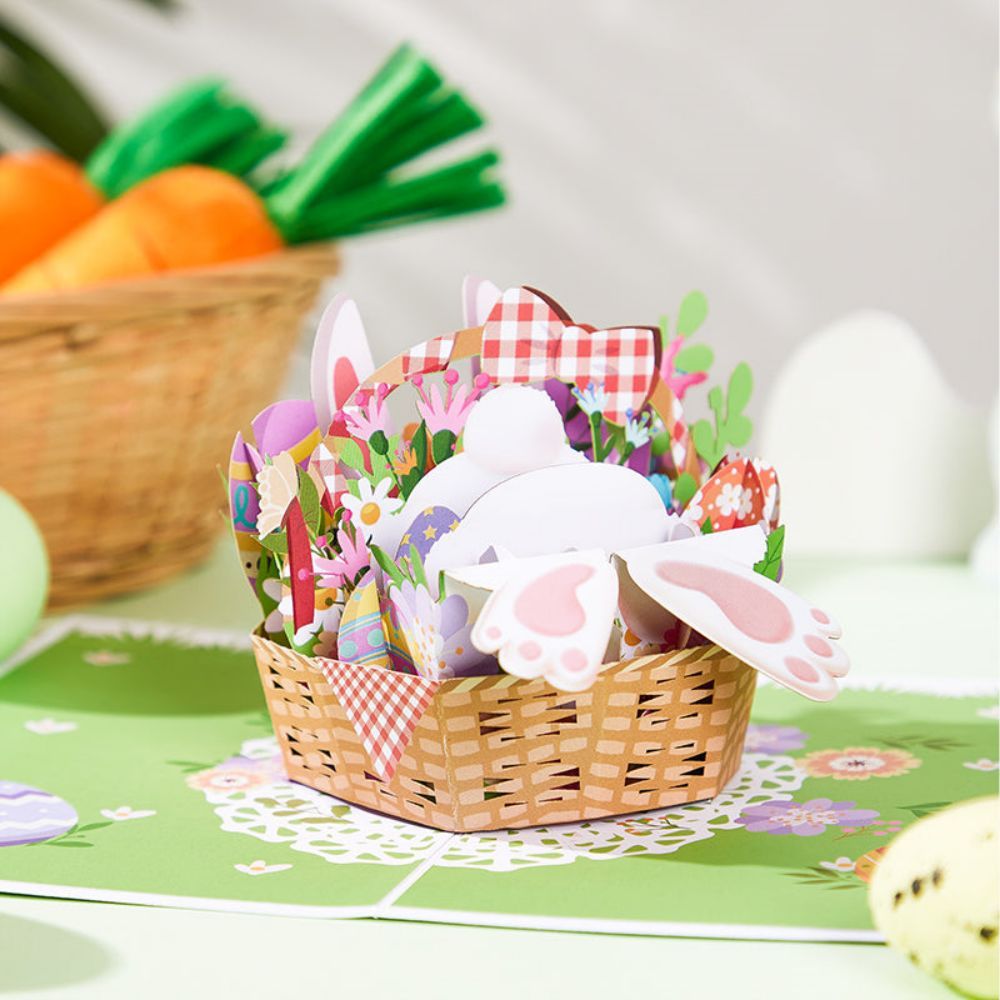 Easter Bunny Basket 3D Pop Up Greeting Card - yournamenecklaceau