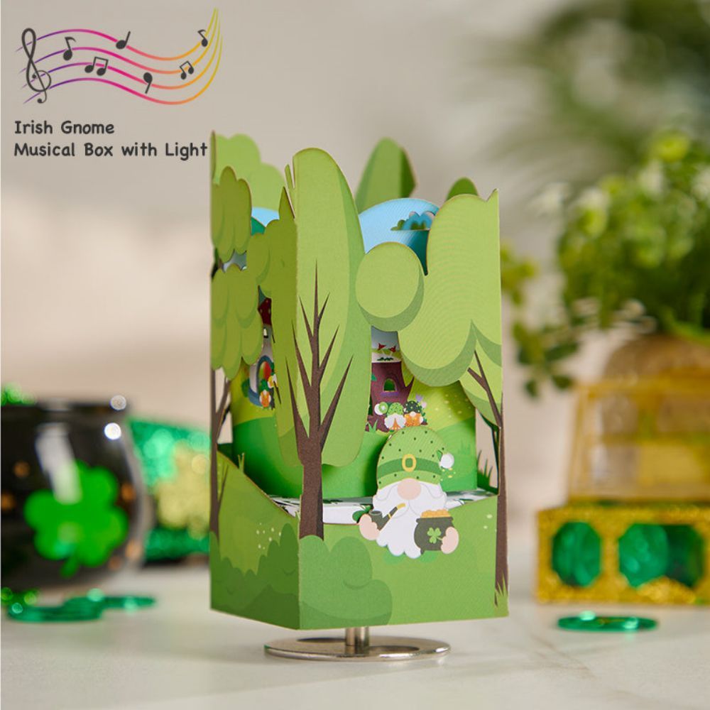 St. Patrick's Day Green Dwarfs 3D Paper Music Box - yournamenecklaceau
