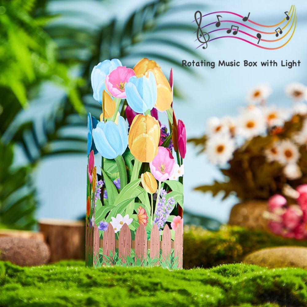 Spring Flowers Tulip 3D Paper Music Box - yournamenecklaceau