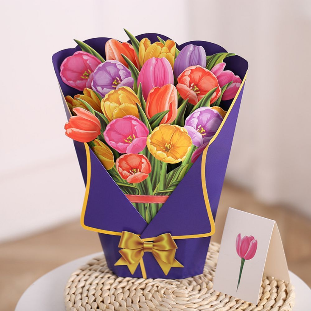 Tulip 3D Pop Up Greeting Card Flower Bouquet Pop Up Card - yournamenecklaceau