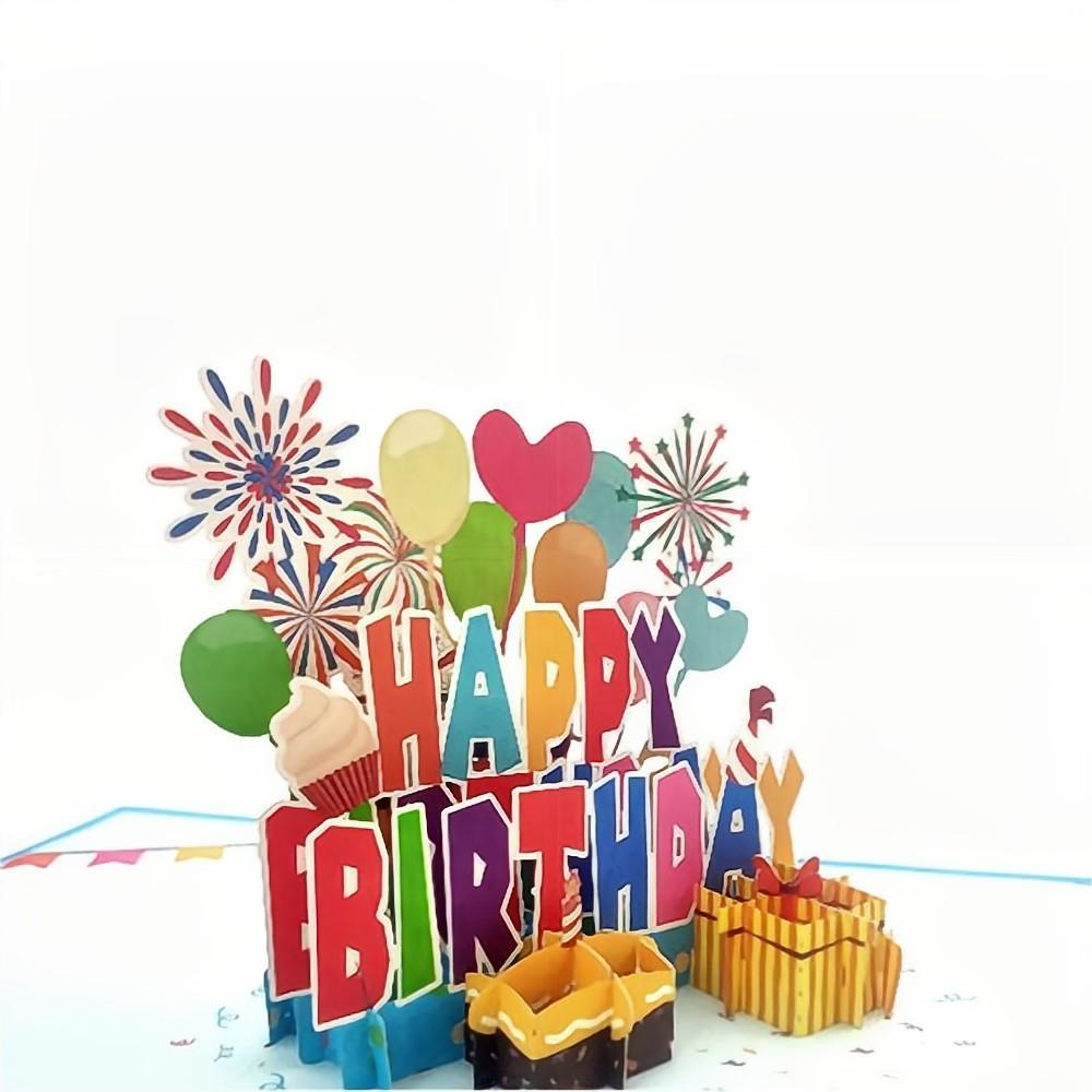 Happy Birthday Pop Up Card Balloon Fireworks 3D Pop Up Greeting Card - yournamenecklaceau