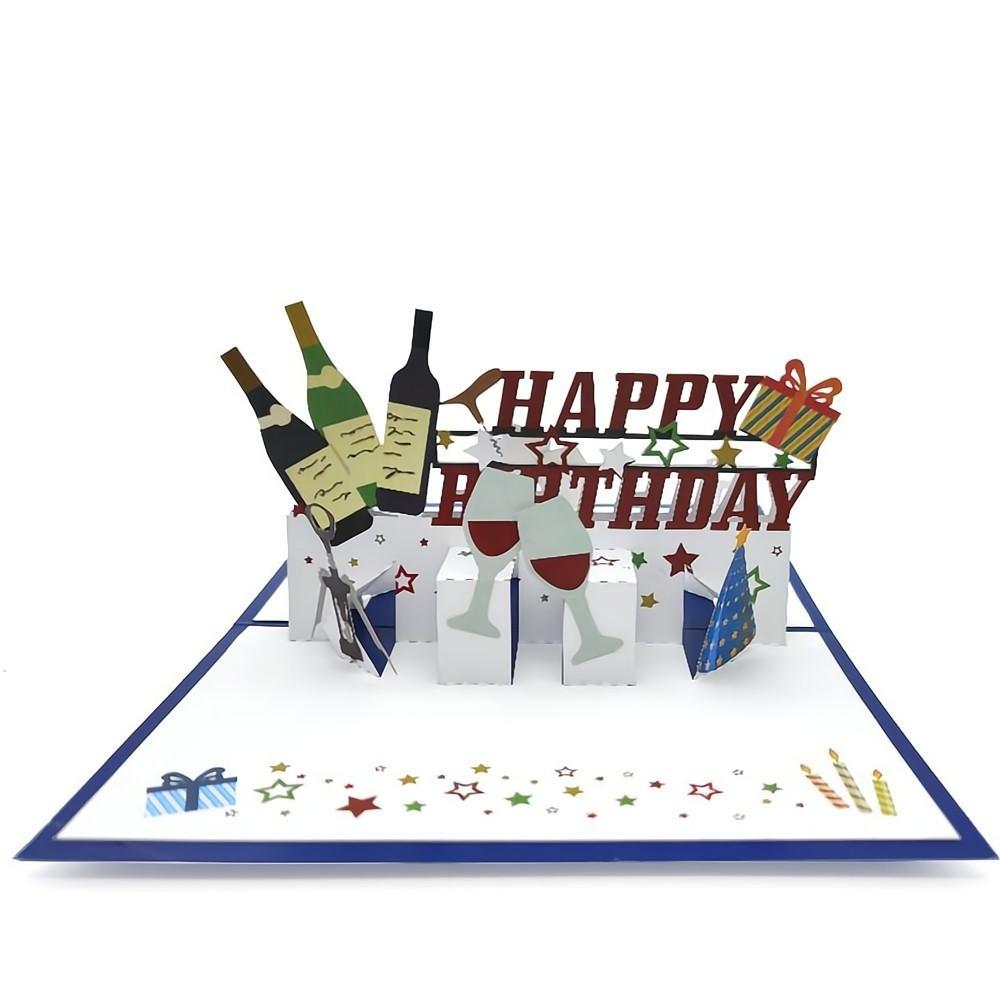 Happy Birthday Pop Up Card Wine 3D Pop Up Greeting Card - yournamenecklaceau