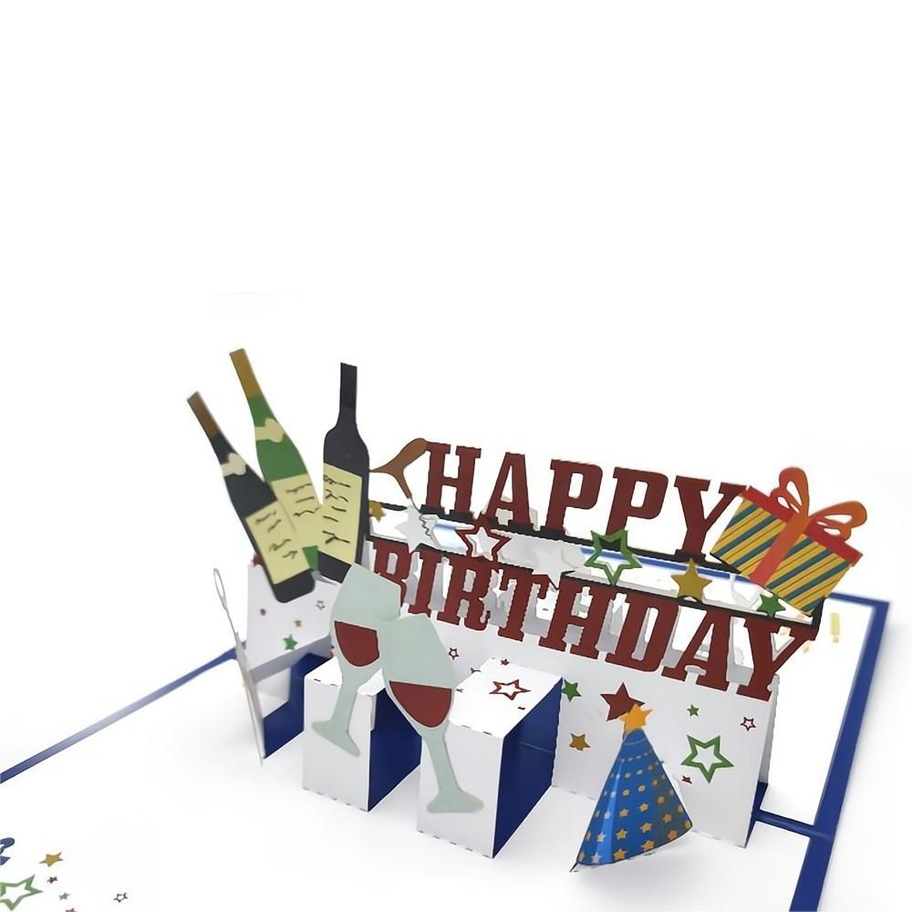 Happy Birthday Pop Up Card Wine 3D Pop Up Greeting Card - yournamenecklaceau