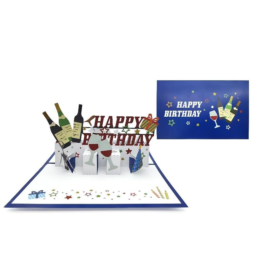 Happy Birthday Pop Up Card Wine 3D Pop Up Greeting Card - yournamenecklaceau