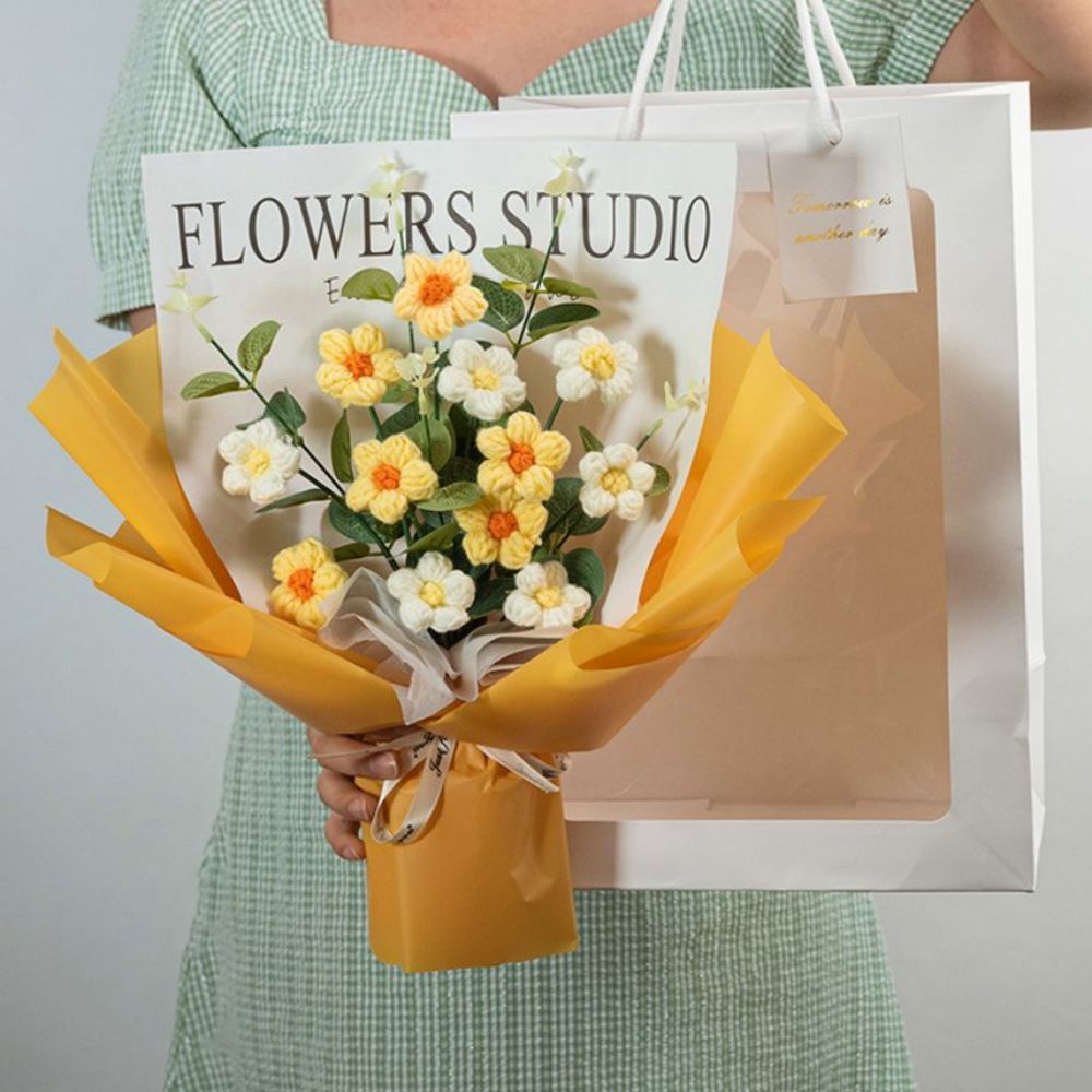 Crochet Flowers Bouquet Handmade Knitted Little Daisy Bouquet Gift for Her - yournamenecklaceau