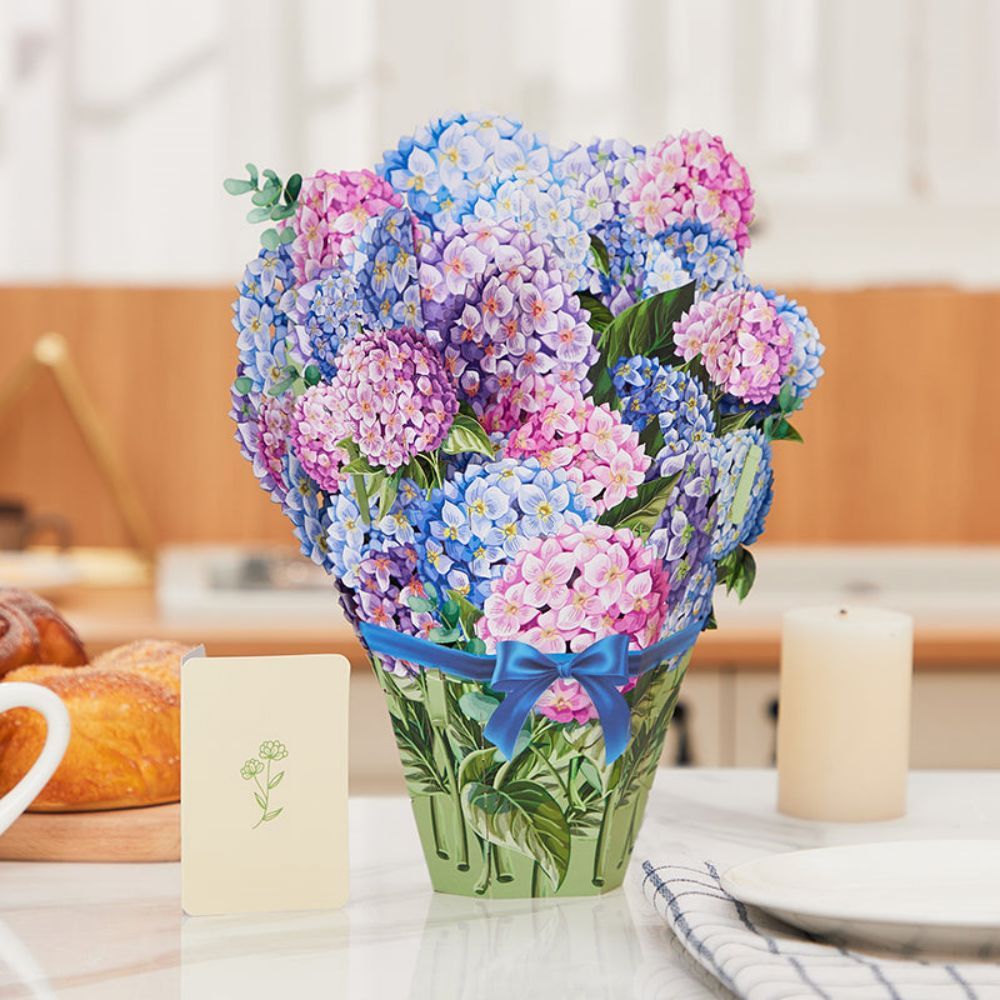 Nantucket Hydrangeas Flower Bouquet Pop Up Card Flower 3D Pop Up Greeting Card - yournamenecklaceau