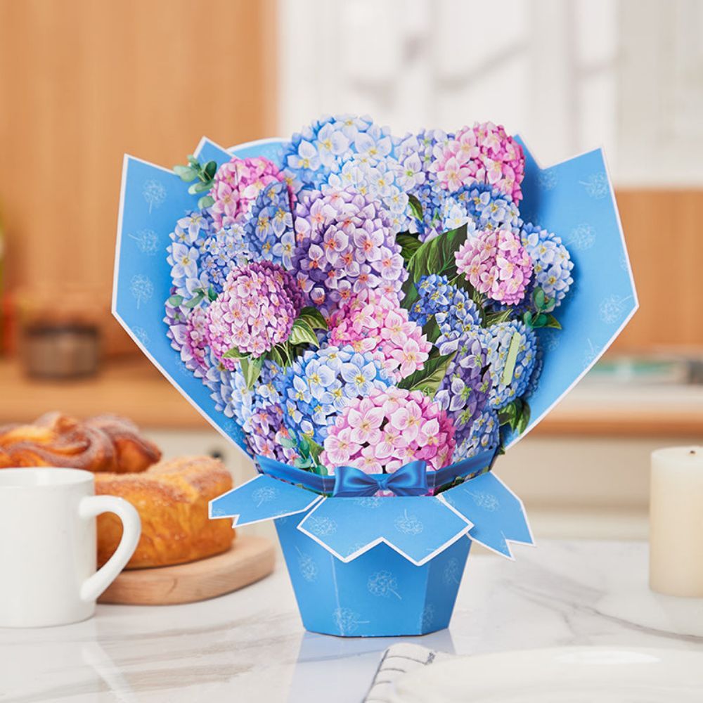 Nantucket Hydrangeas Flower Bouquet Pop Up Card Flower 3D Pop Up Greeting Card - yournamenecklaceau